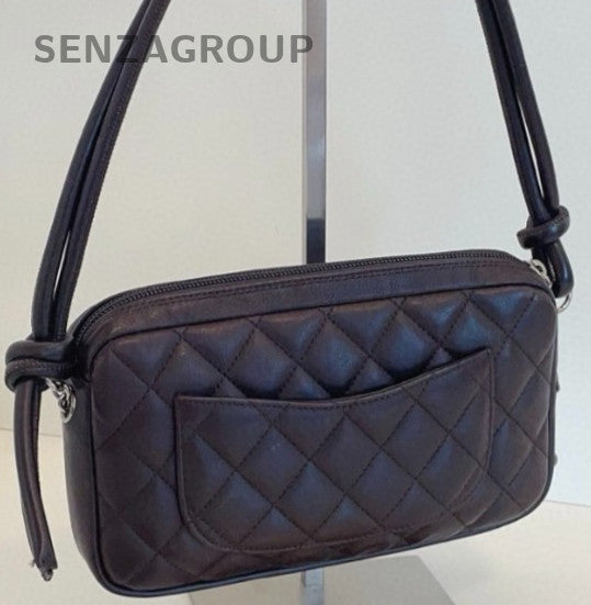 Chanel Cambon Diamond Pattern Shoulder Bag Black Silver Women Classic Vintage