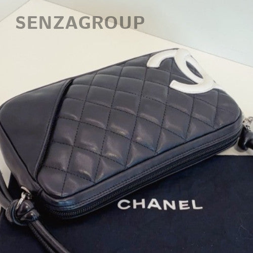 Chanel Cambon Vintage Shoulder Bag Black White Women Classic Diamond