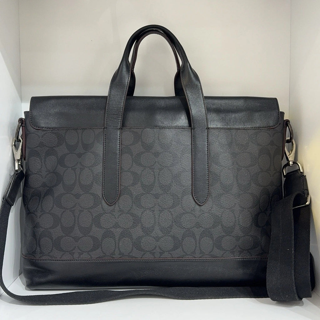 Coach Monogram Canvas Leather Laptop Briefcase Shoulder Bag For Women