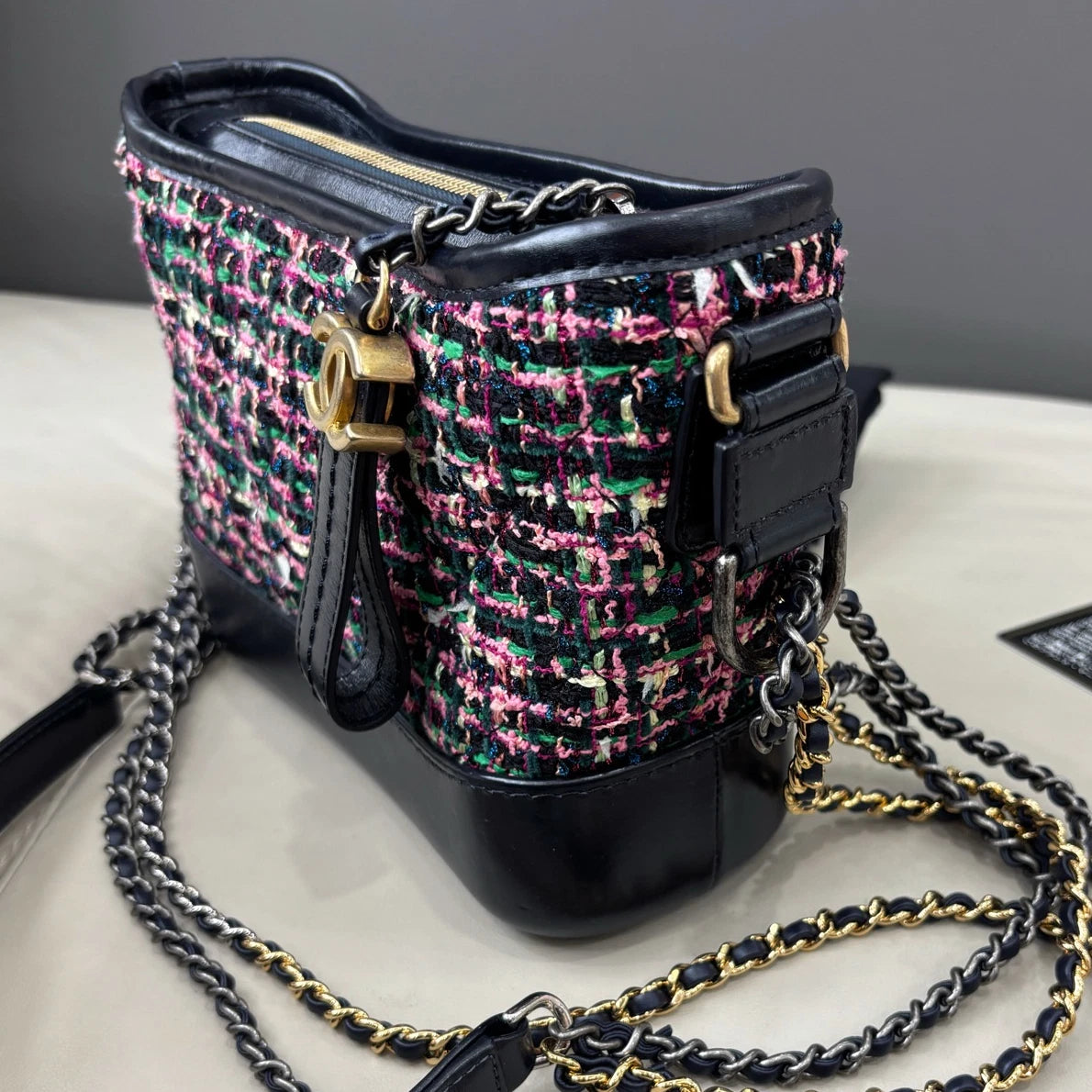 Chanel Gabrielle Chain Shoulder Crossbody Bag Black Gold Women Fashion