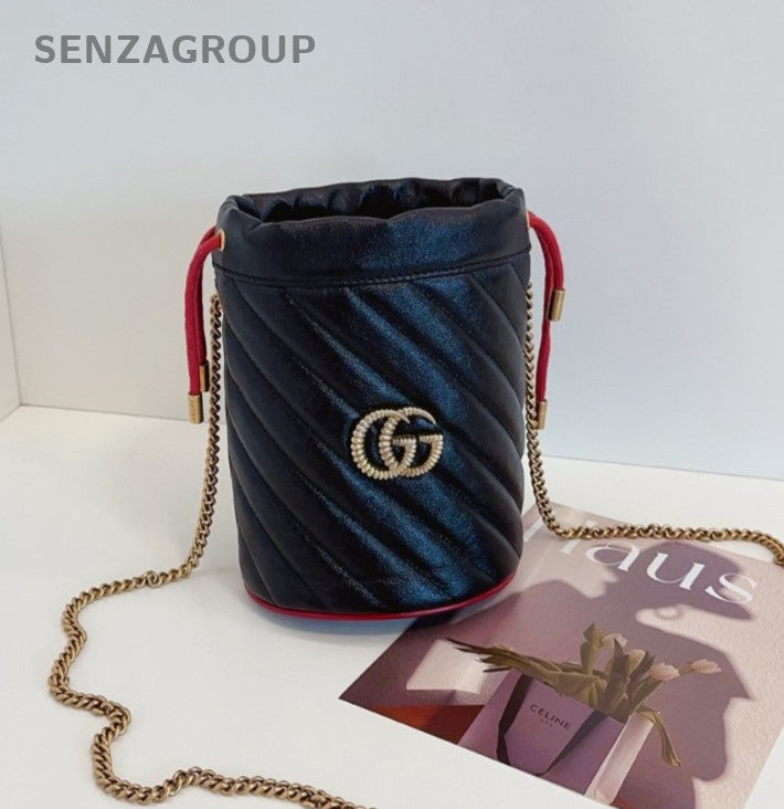 GUCCI Marmont mini Bucket Drawstring Chain Shoulder bag Crossbody Women Black