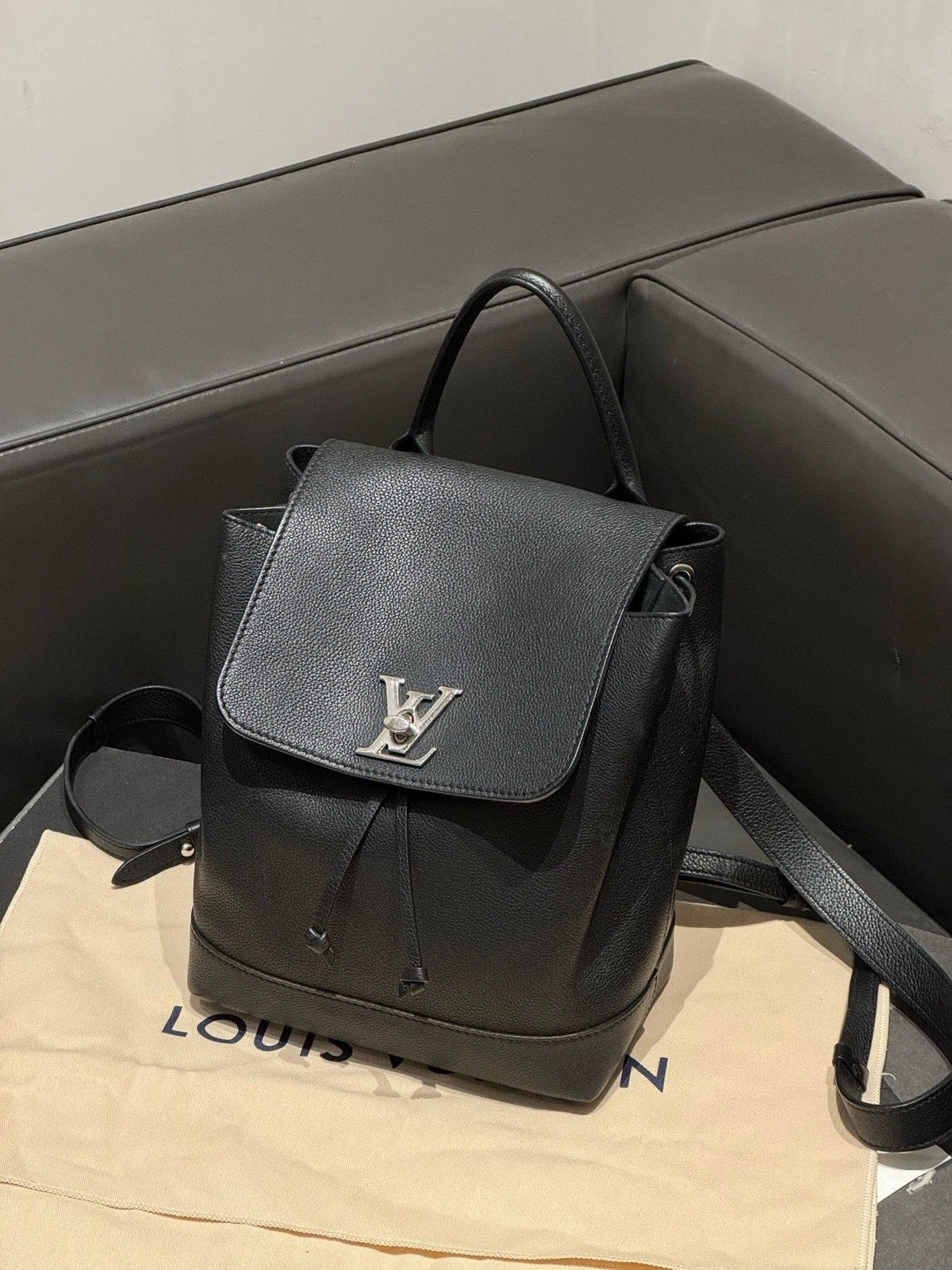 Louis Vuitton Lock Me Backpack Black Silver Unisex Adults Classic