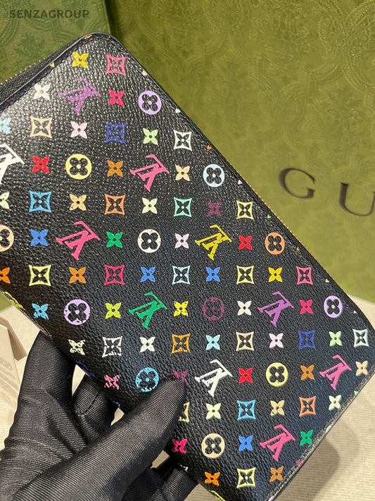 Louis Vuitton Monogram Long Wallet Black Multicolor Gold Women Classic Fashion