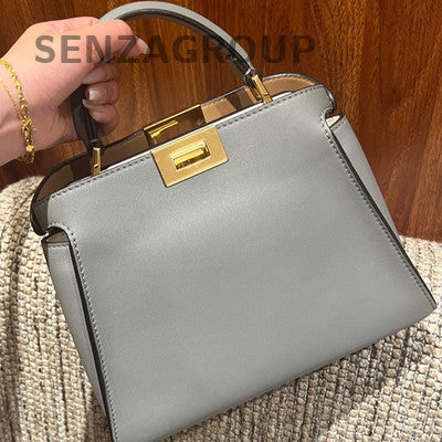 Fendi Peekaboo I See U Small Grey Gold Clutch Crossbody Bag Women's Fashion