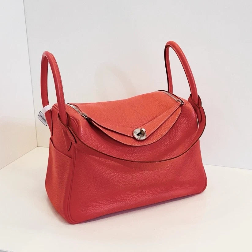 Hermes Lindy30 Top Handle Shoulder Bag Pink Silver Used Women Fashion Classic