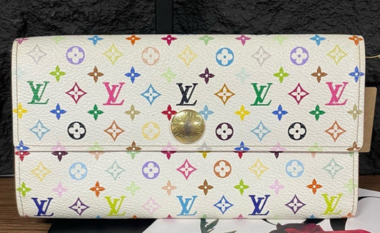 Louis Vuitton Monogram Multicolor Long Wallet White Pink Gold Women Classic