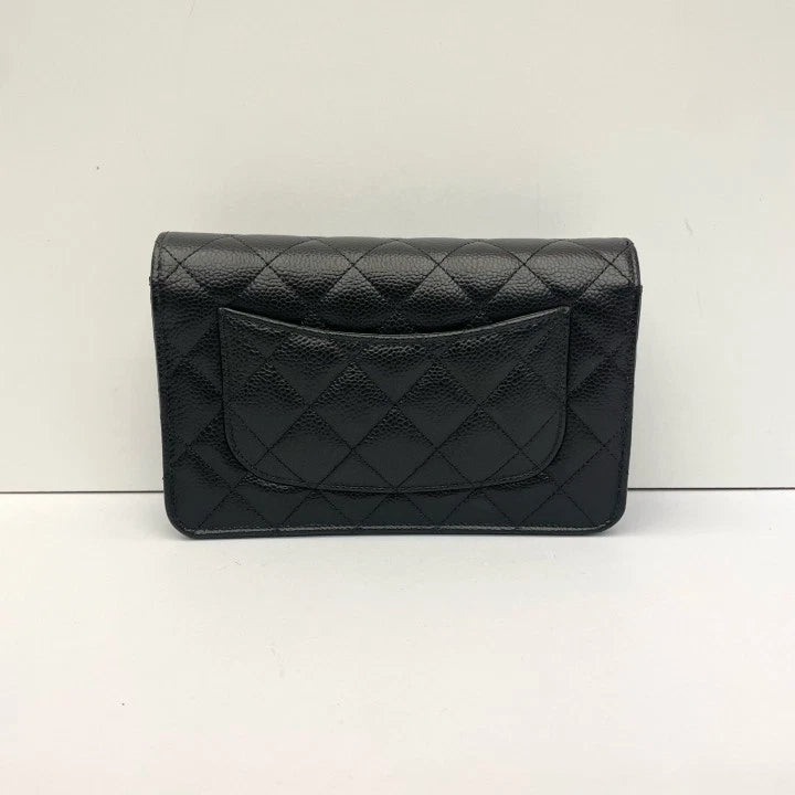 CHANEL WOC Black Silver Grained Leather Shoulder Bag For Women