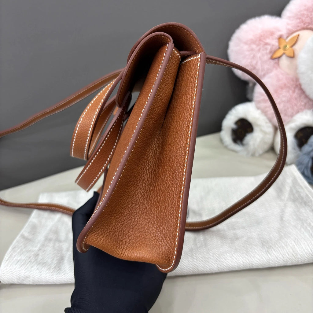 Hermes Halzan25 Top Handle Bag Crossbody Brown Silver Women Classic