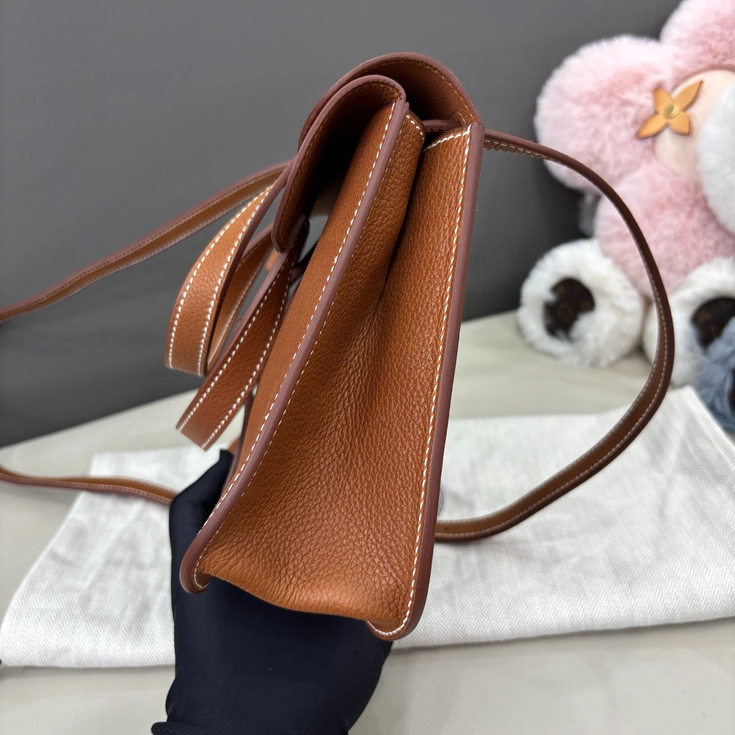 Hermes Halzan25 Top Handle Bag Crossbody Brown Silver Women Classic