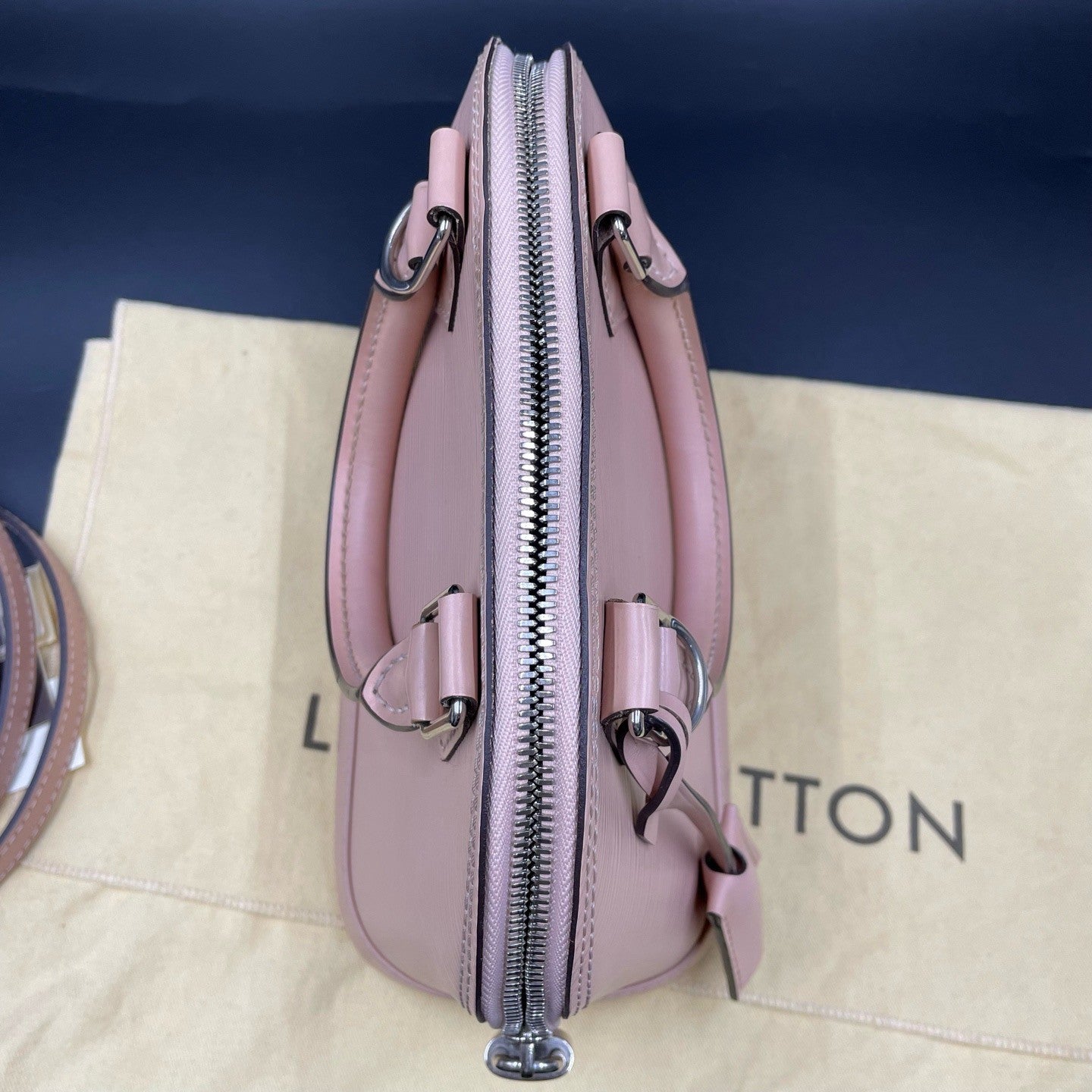 Louis Vuitton Alma BB Epi Top Handle Crossbody Pink Silver Used Women Classic