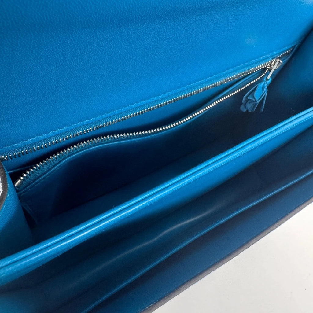 Hermes Constance24 Women Shiny Leather Blue Shoulder Bag