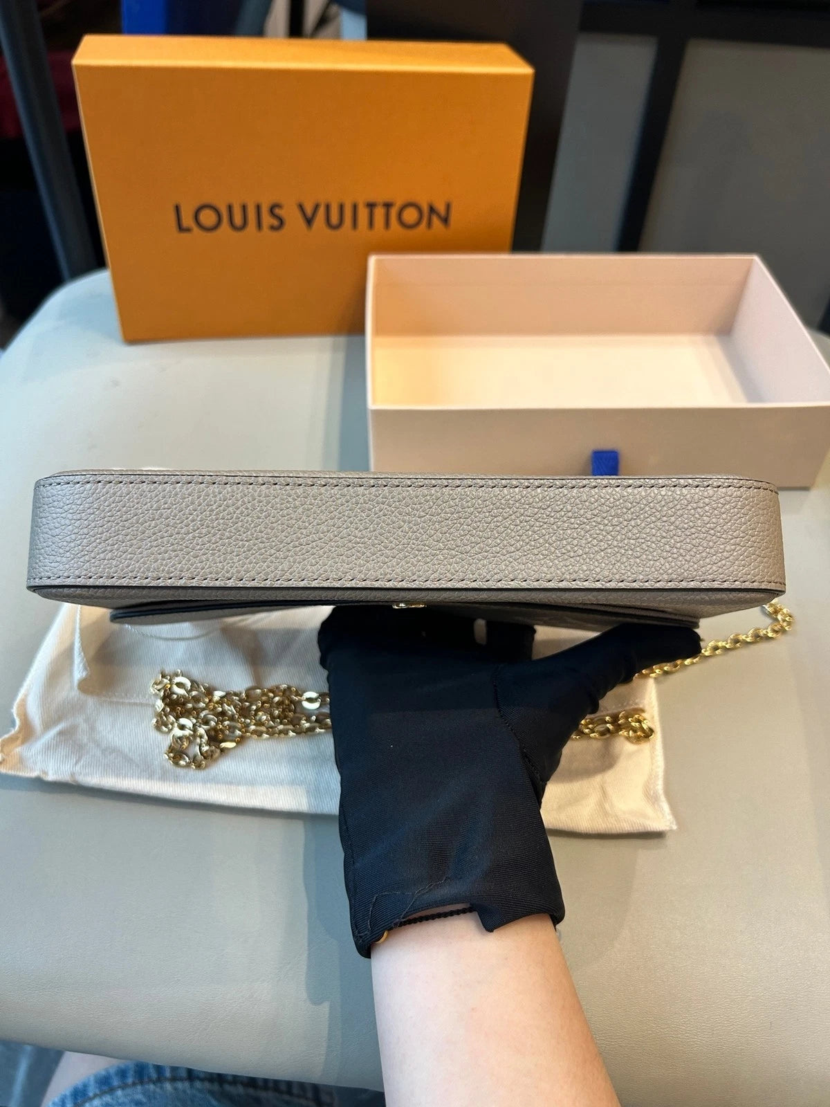 Louis Vuitton Pochette Felicie Gray 3-in-1 Gold Chain Crossbody Bag
