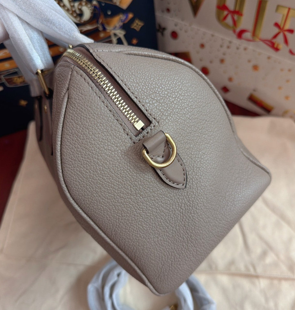 Louis Vuitton Speedy25 Monogram Top Handle Crossbody Gray Gold Women Classic