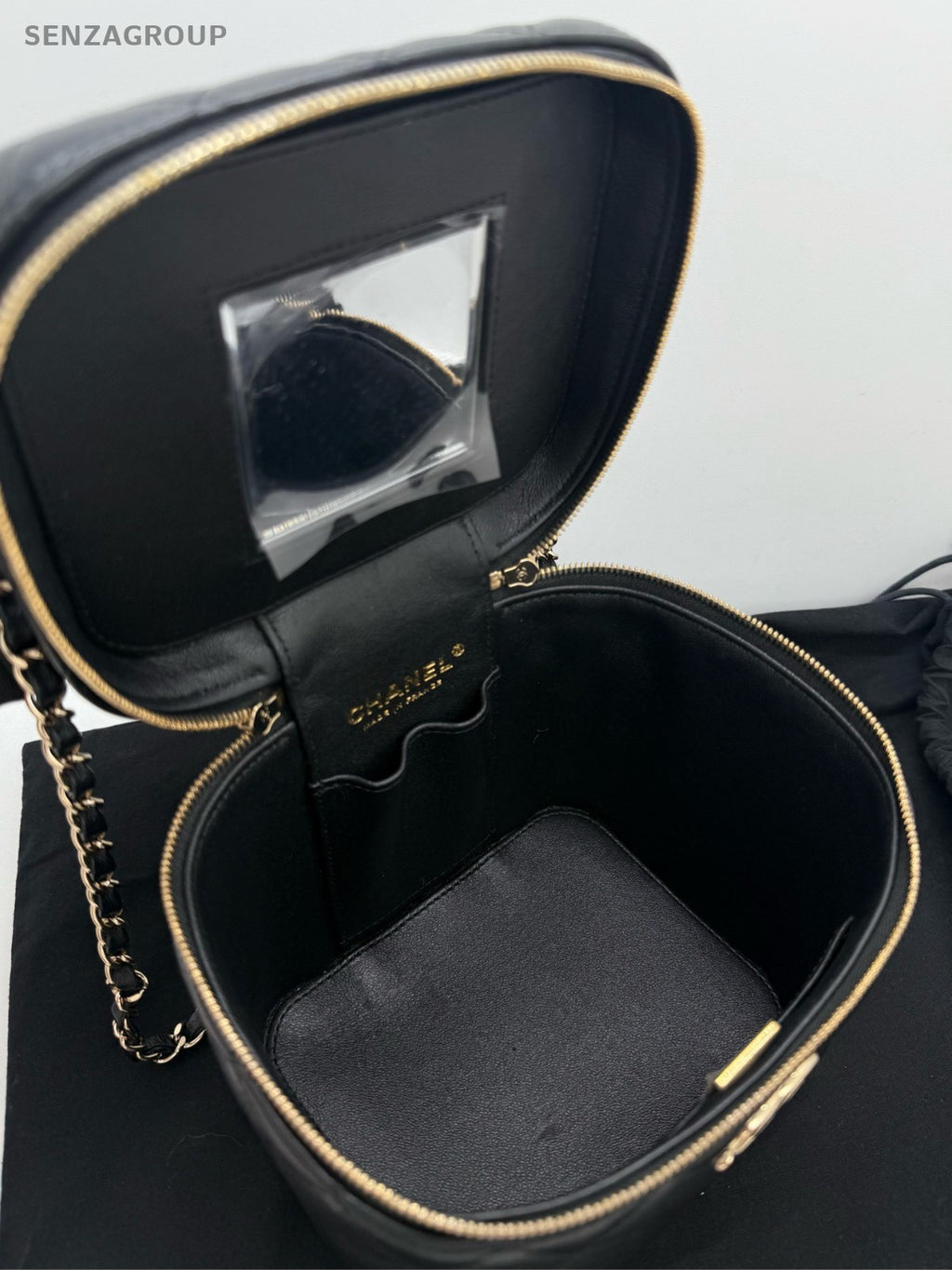 CHANEL Diamond Box Top Handle Lambskin Chain Shoulder Handbag Black Gold Women