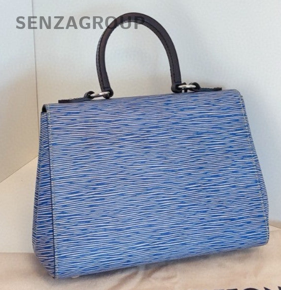 Louis Vuitton Cluny Calfskin Epi Top Handle Bag Crossbody Blue Silver Used Women