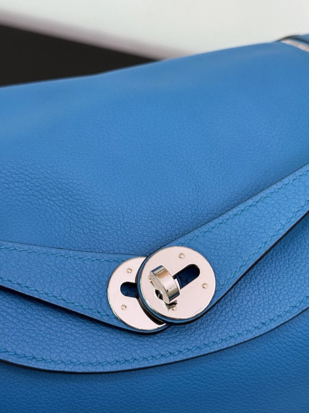 Hermes Lindy26 Evercolor Leather Blue Handbag Shoulder Bag Silver Hardware