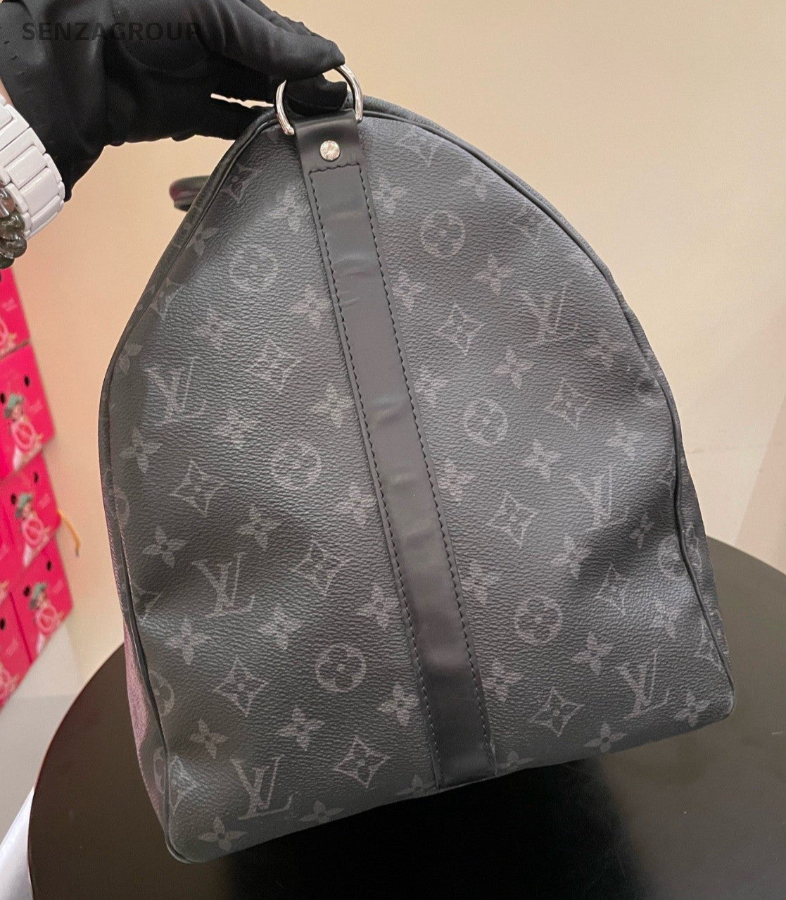 Louis Vuitton Keepall55 Monogram Handbag Crossbody Black Unisex Adults
