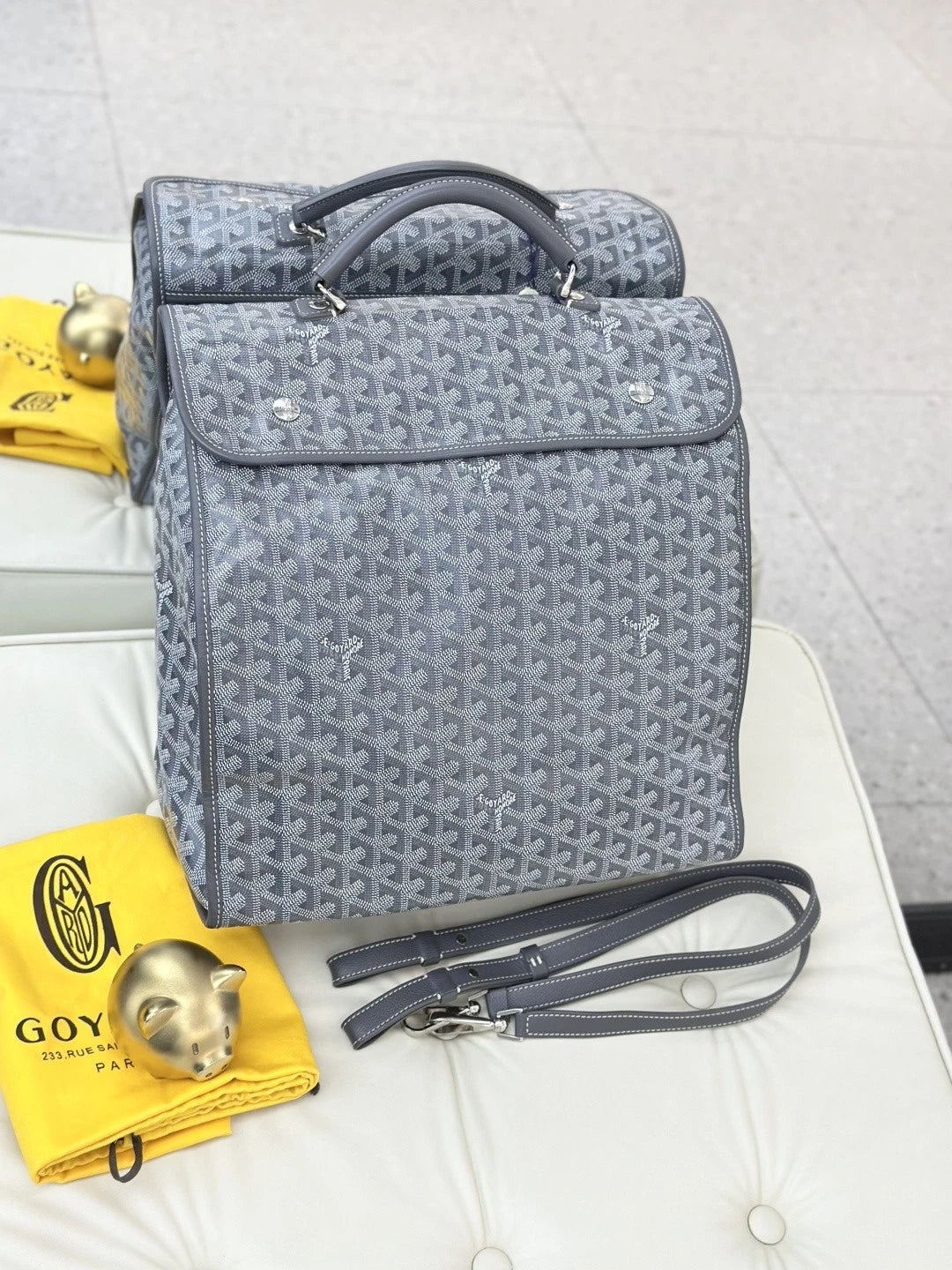 Goyard Backpack GM Monogram Top Handle Bag Gray Silver Unisex Fashion S