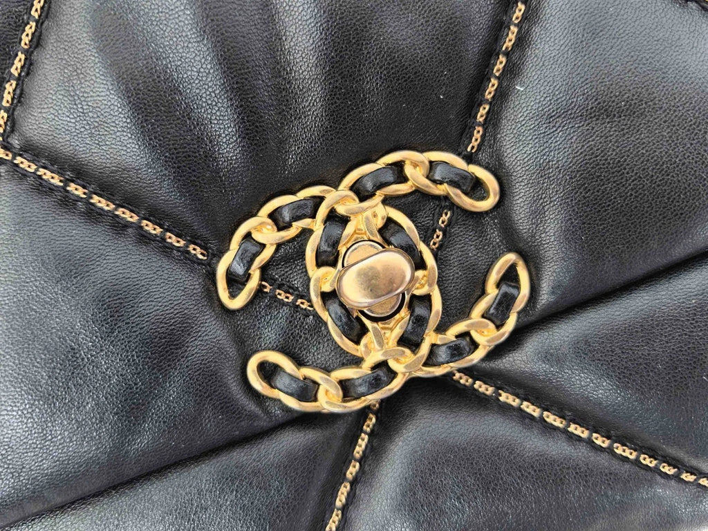 Chanel 19 Bag Crossbody Bag Lambskin Black Gold Diamond Women Classic