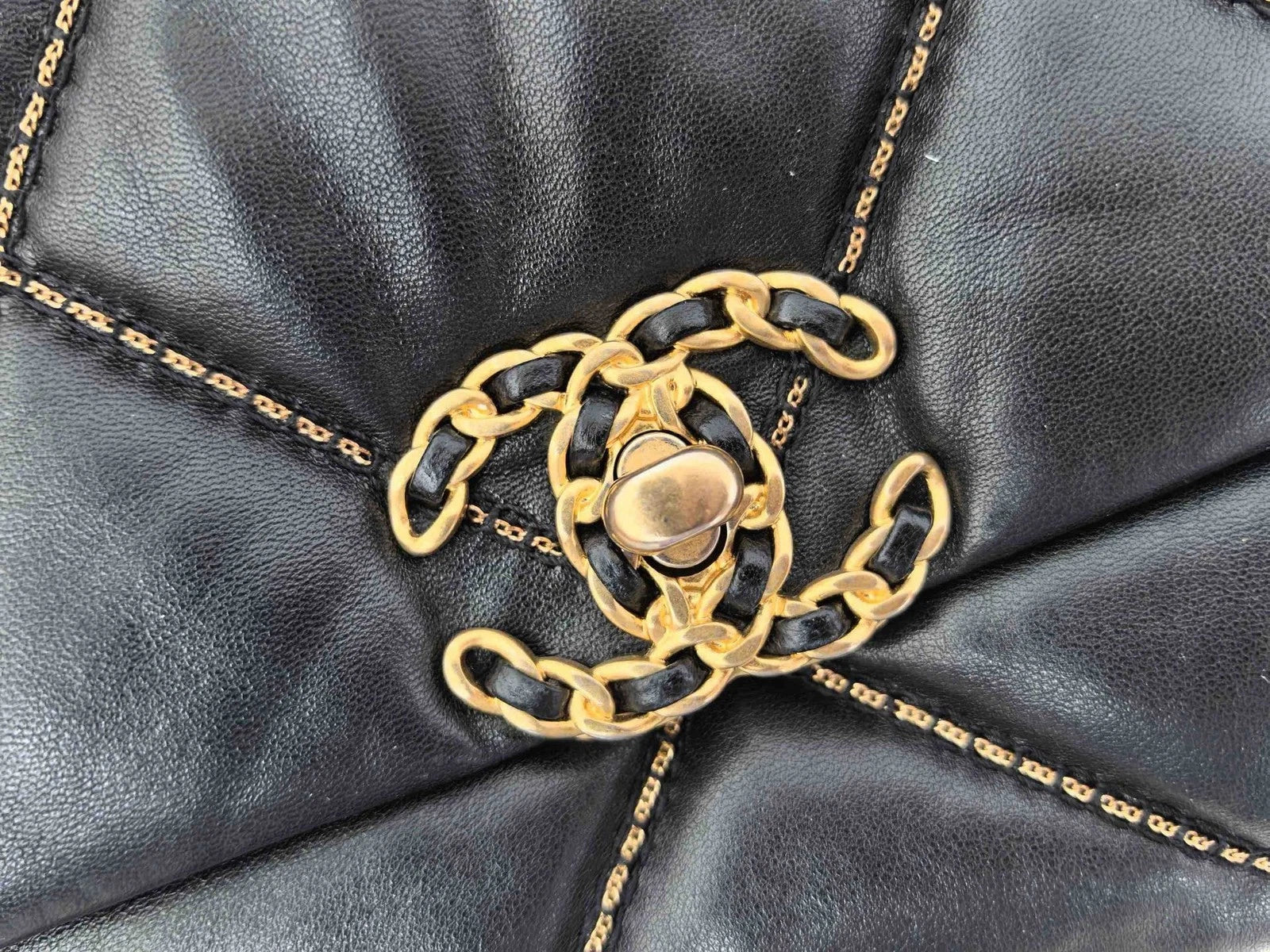 Chanel 19 Bag Crossbody Bag Lambskin Black Gold Diamond Women Classic