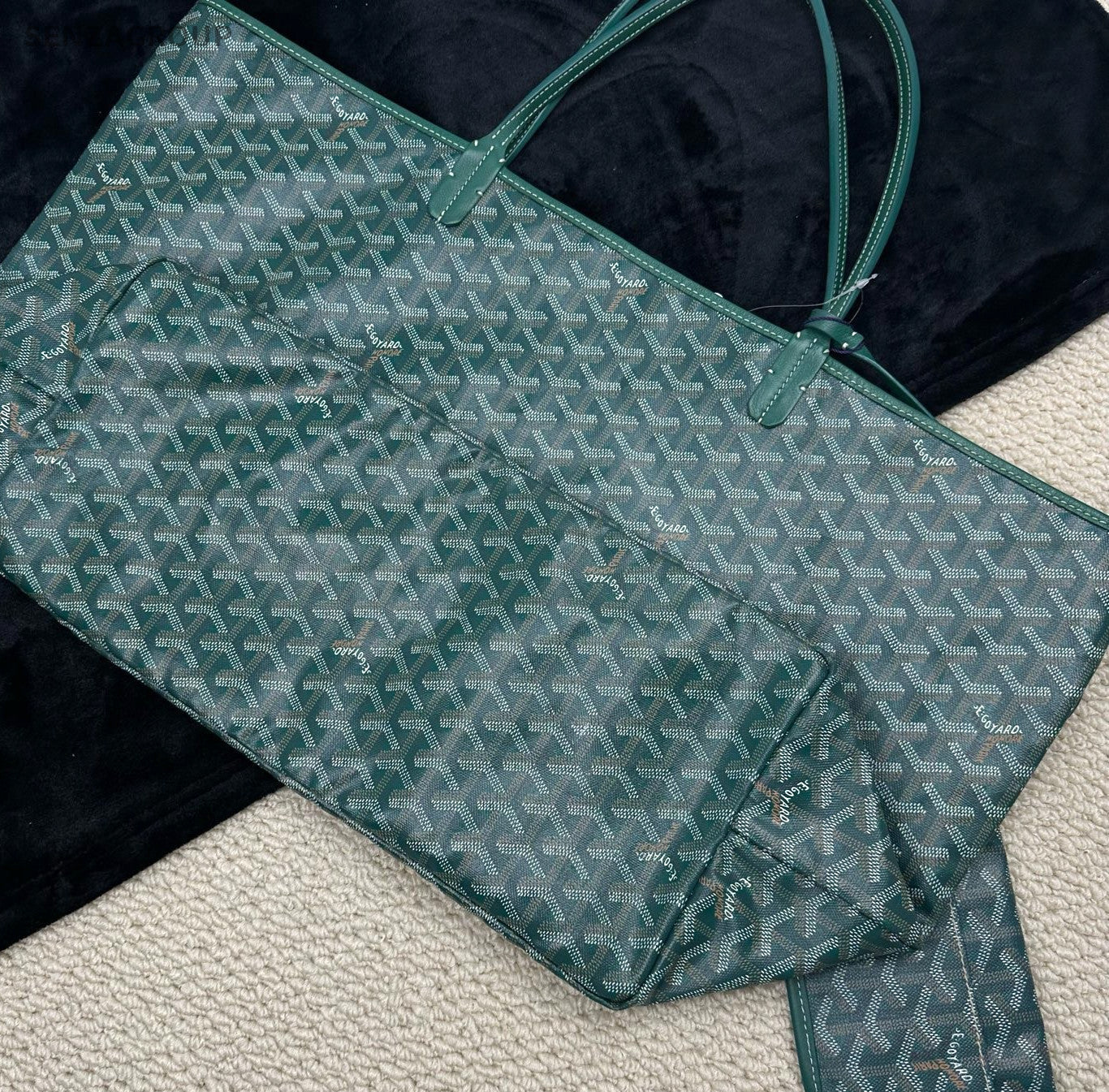 Goyard Saint Louis GM Canvas Monogram Tote Shoulder Bag With Pouch Women Green.