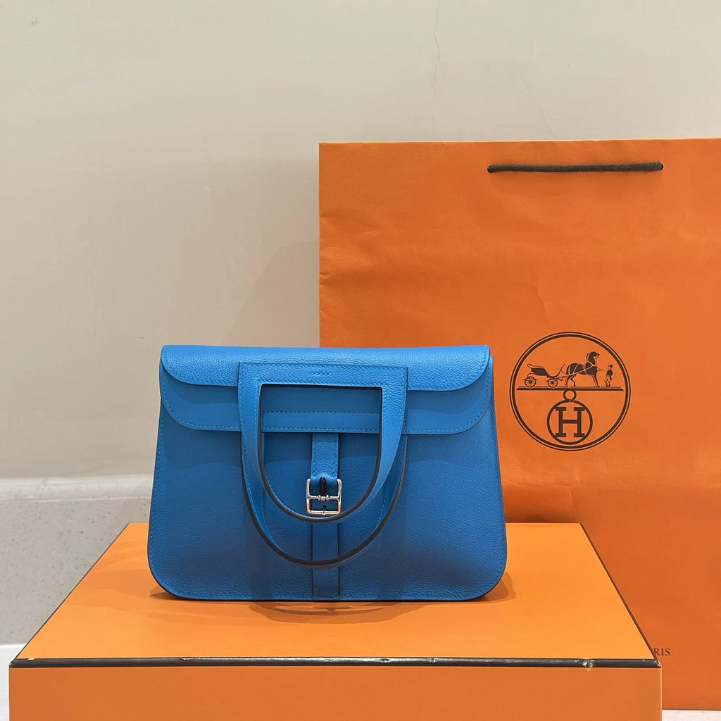 Hermes Blue Leather Halzan25 Crossbody Bag For Women
