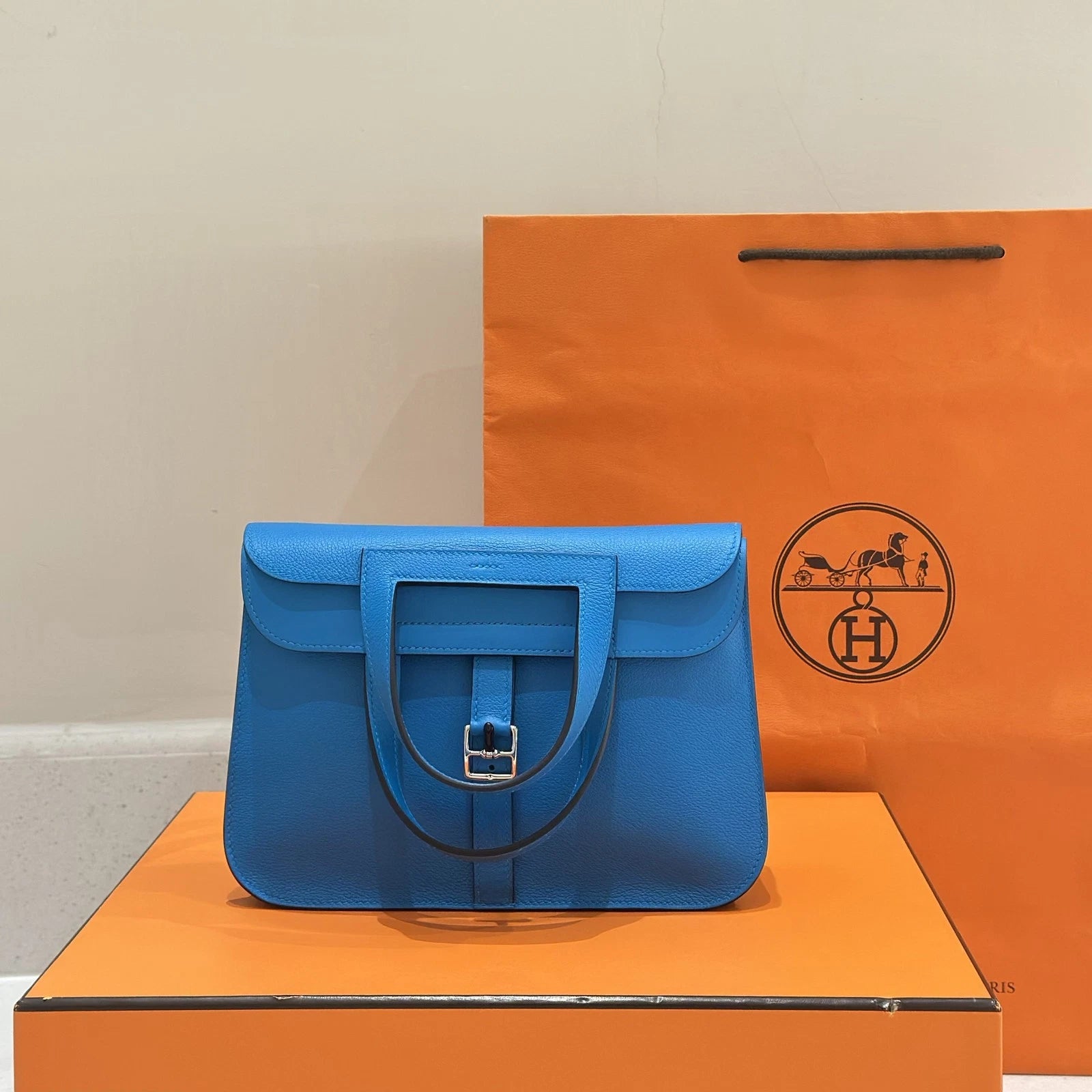 Hermes Blue Leather Halzan25 Crossbody Bag For Women