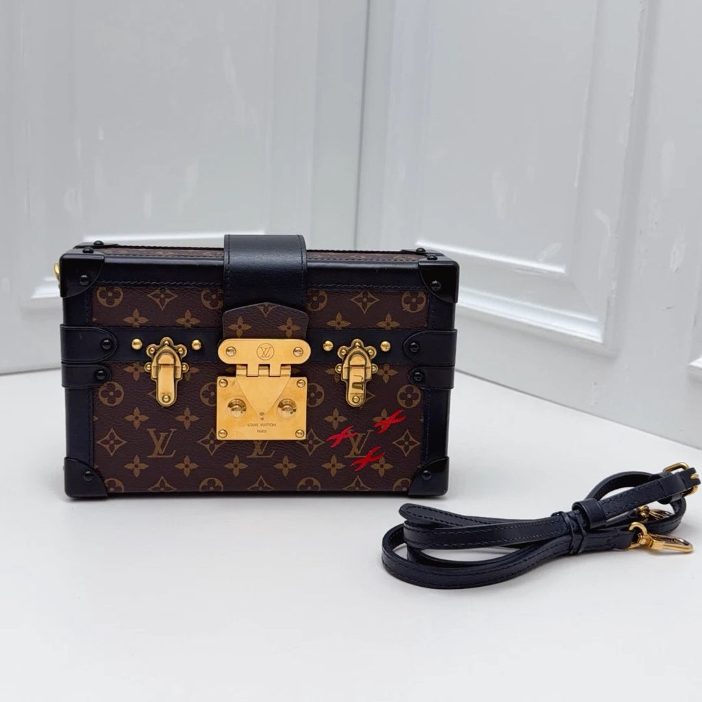 Louis Vuitton Petite Malle Monogram Canvas Crossbody Bag Brown Women Classic