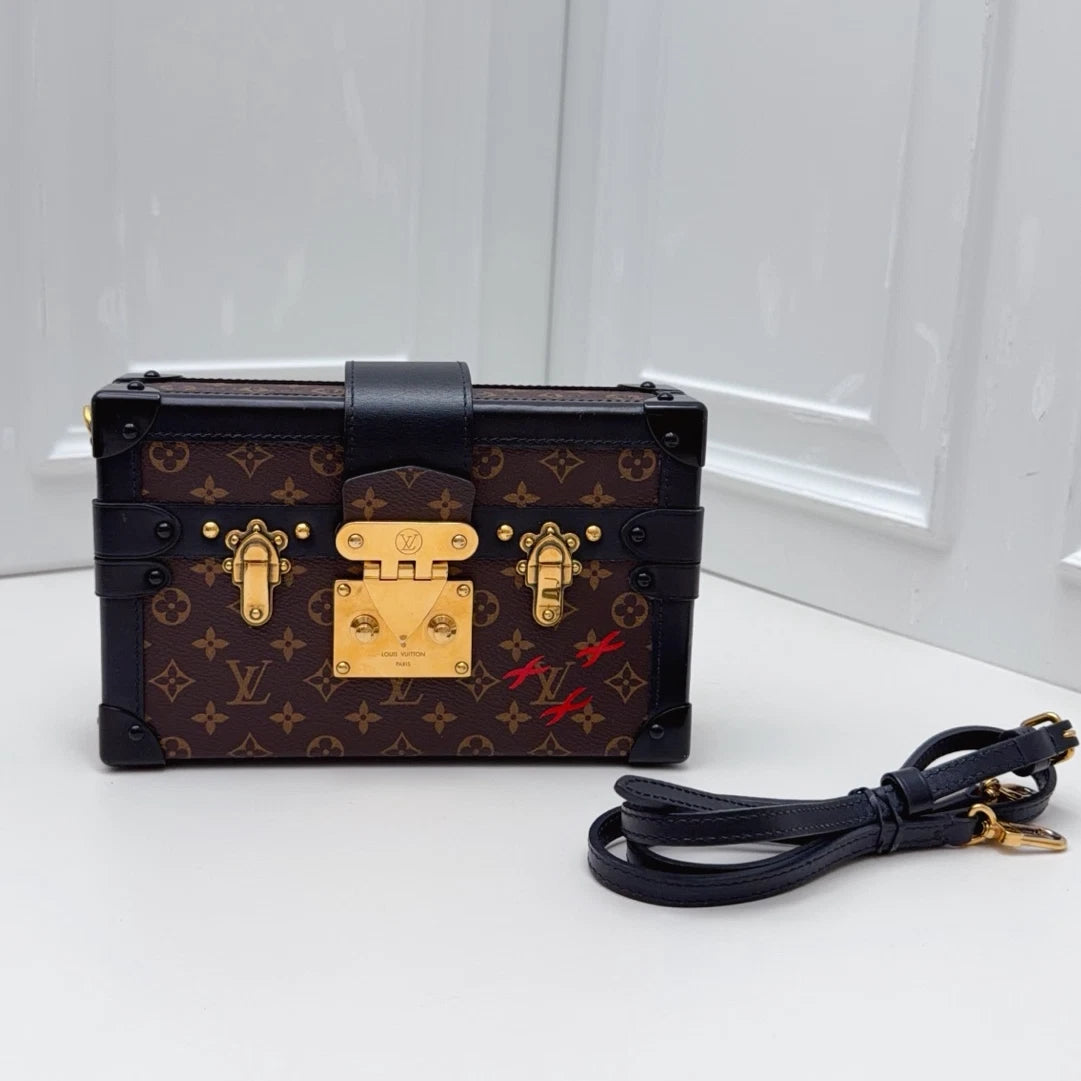 Louis Vuitton Petite Malle Monogram Canvas Crossbody Bag Brown Women Classic