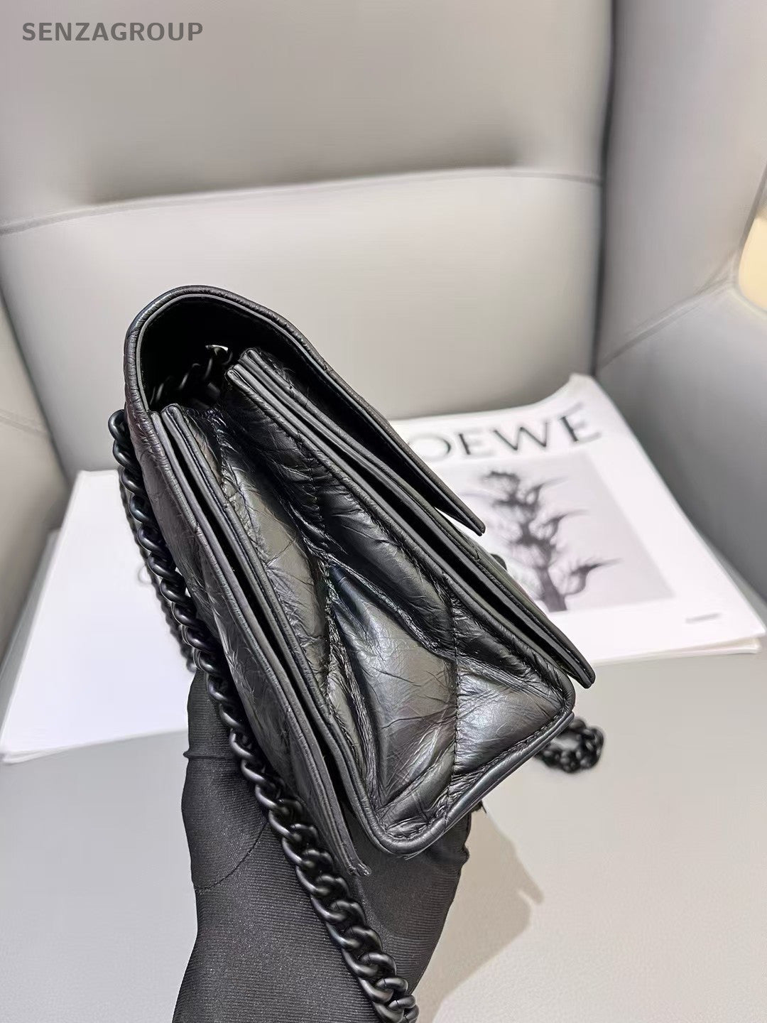 Balenciaga Crush So Black Hourglass Crossbody Shoulder Bag Women Black