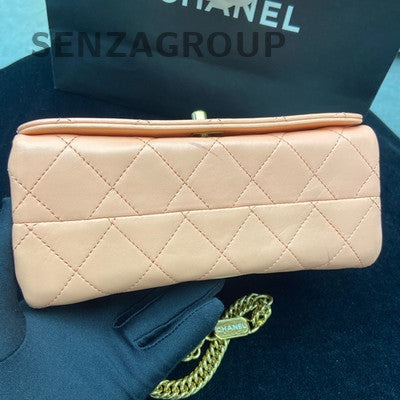 Chanel Accordion Bag Orange Gold Hardware Enamel Charm Chain Shoulder Bag