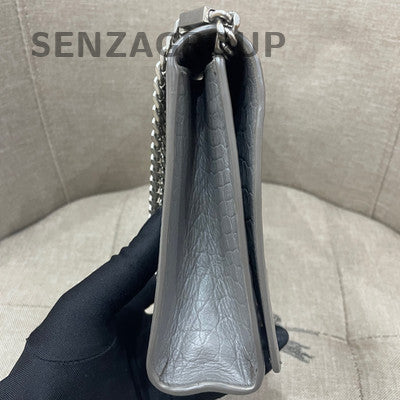 Saint Laurent Tassel Chain Shoulder Crossbody Bag Grey Silver Hardware