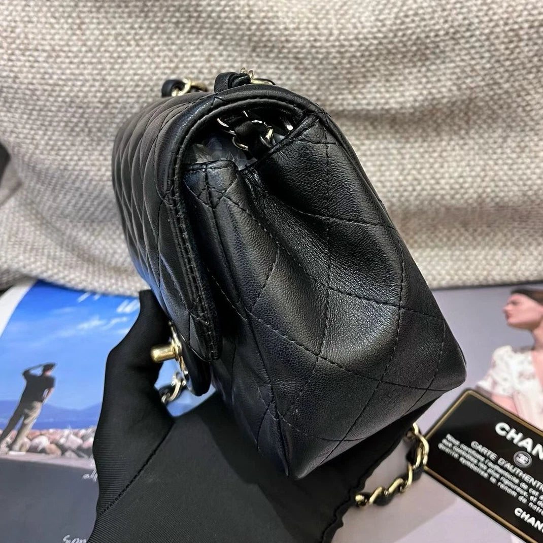 Chanel Classic Flap Chain Shoulder Crossbody Black Gold Diamond Women Fashion