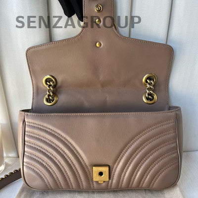 Gucci Marmont 26 Chain Shoulder Crossbody Bag Brown Gold Hardware