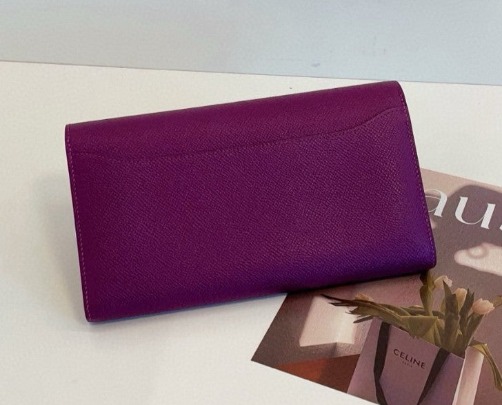 Hermes Constance Long Wallet Anemone Purple Women Epsom Leather