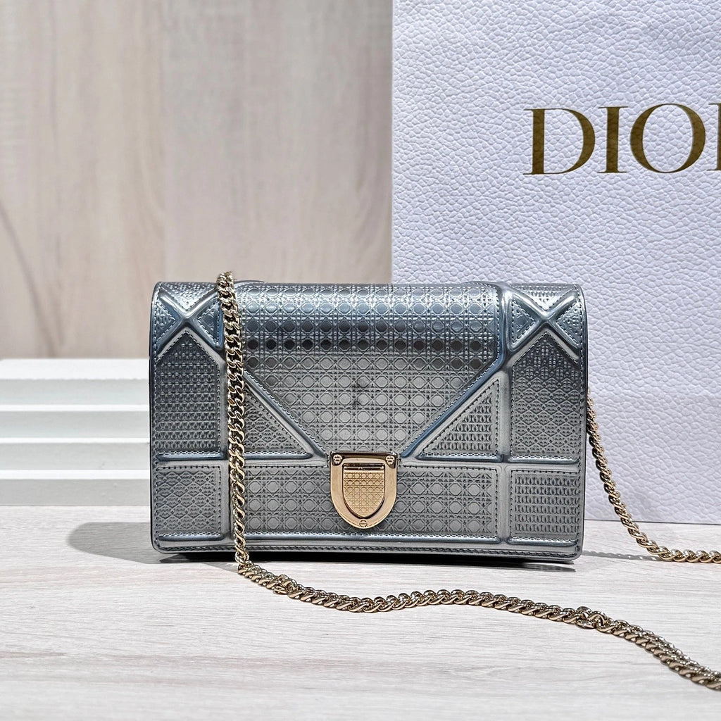 Dior Silver Shield WOC Leather Chain Crossbody Bag For Women