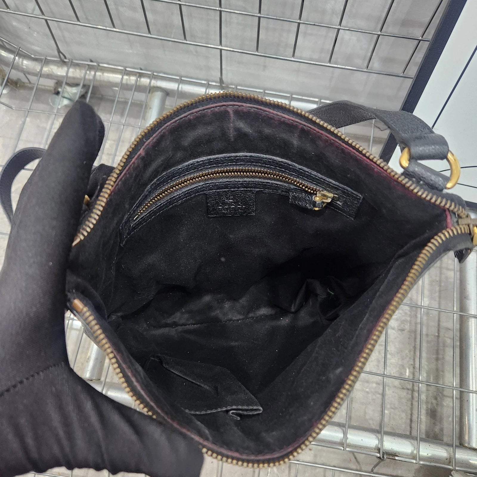 GUCCI Black Canvas Monogram Rivet Shoulder Crossbody Women