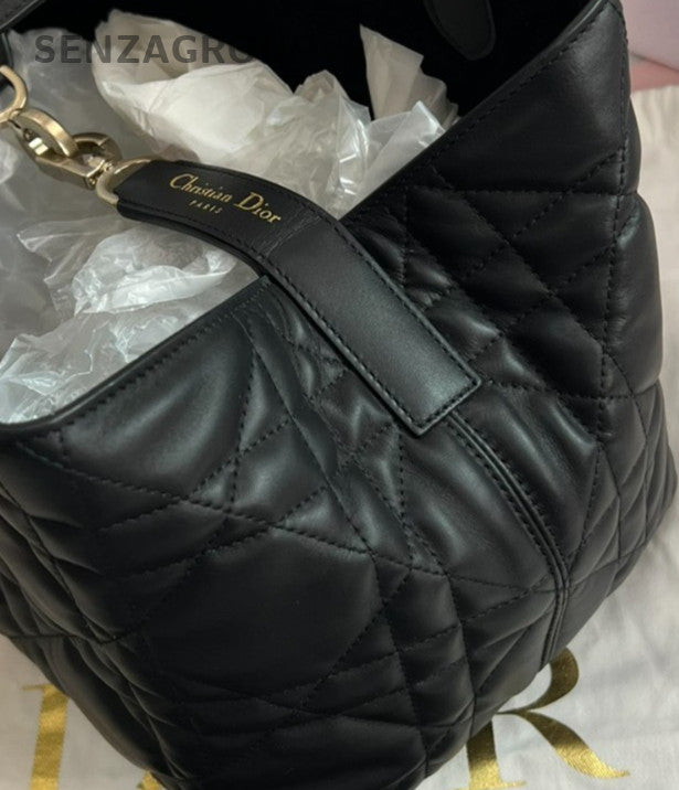 Chrisitian Dior Toujours MM Calfskin Top Handle Bag Black Gold Women Classic