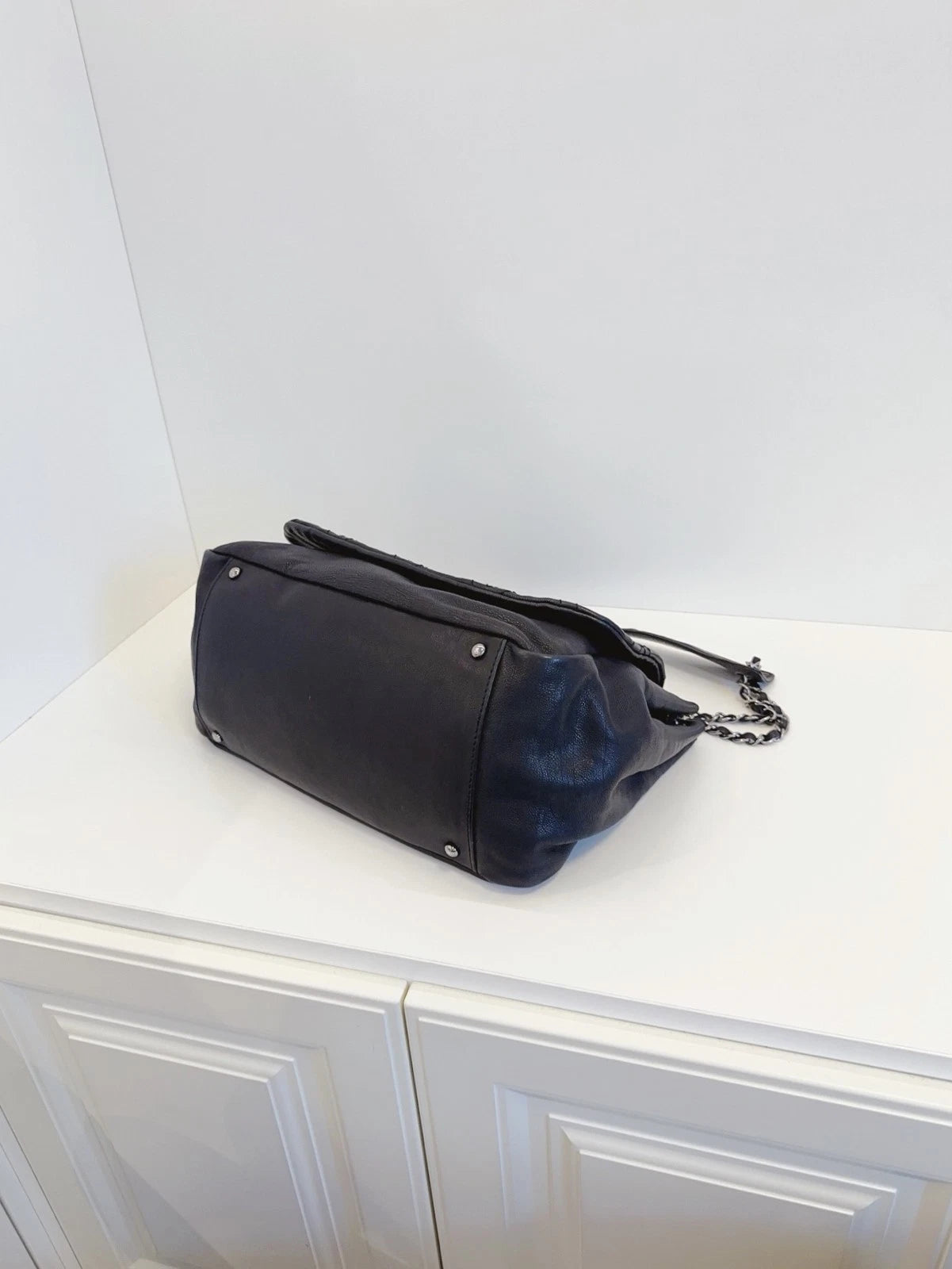 Chanel Airport Series Hobo Flap Shoulder Bag Black Silver