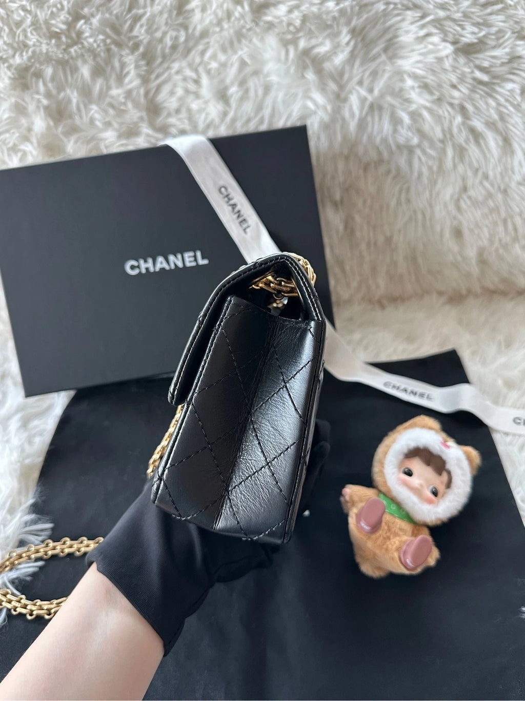 Chanel 2.55 Mini Black Gold Calfskin Shoulder Bag For Women