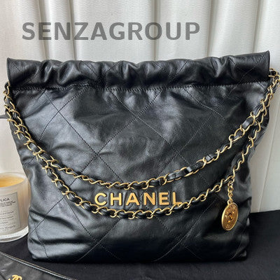 Chanel Black Gold 22 Bag Small Chain Shoulder Bag Quilted Classic Women