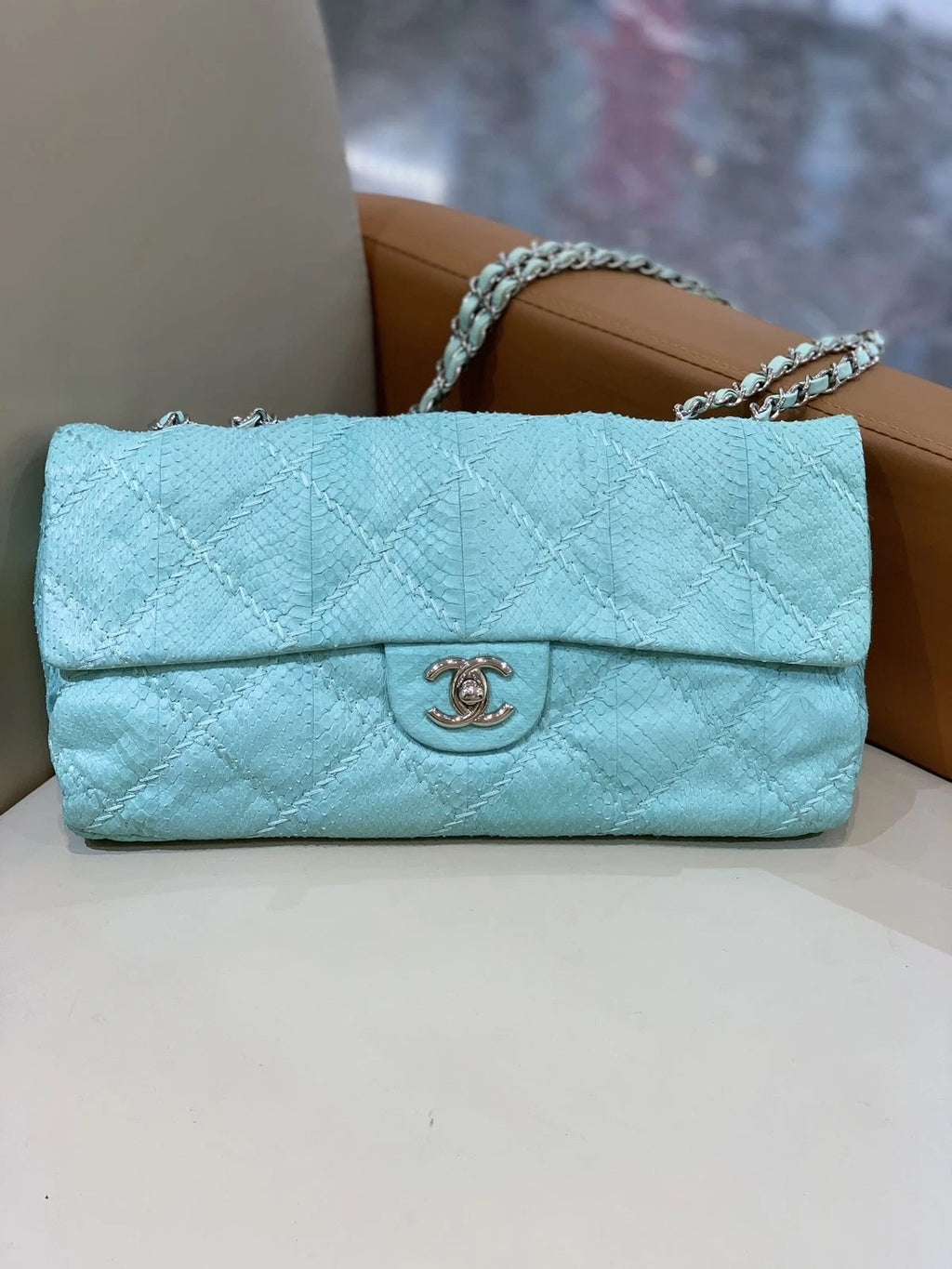 Chanel Mint Green Leather CF Shoulder Bag For Women