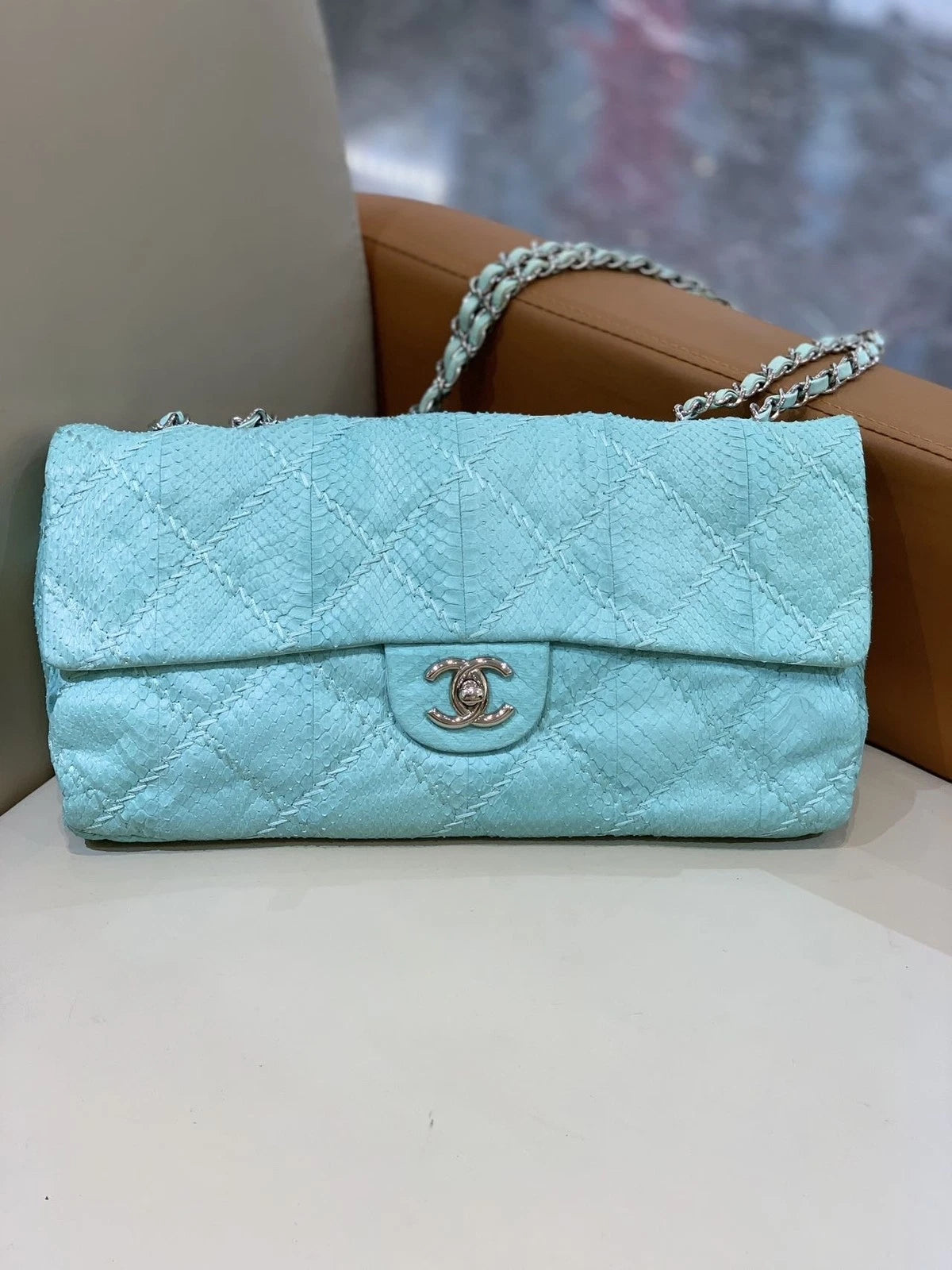 Chanel Mint Green Leather CF Shoulder Bag For Women