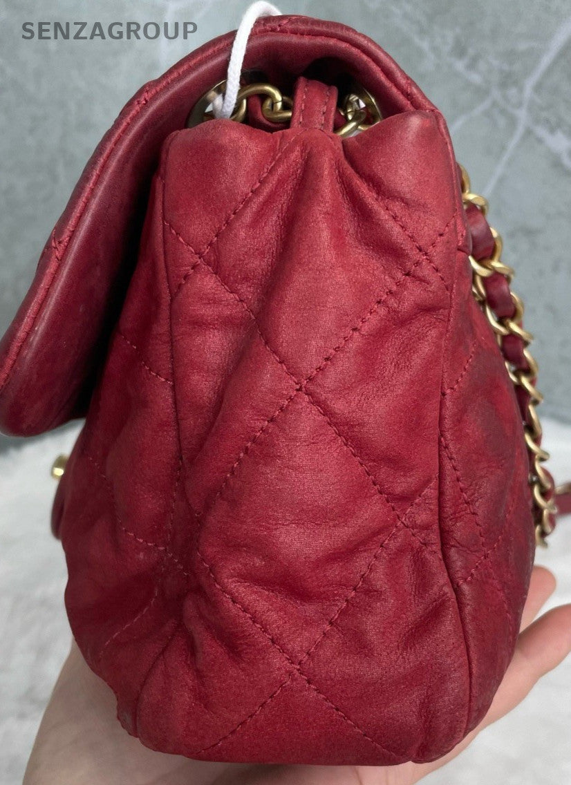 Chanel Classic Flap Chain Shoulder Bag Red Gold Women Designer
