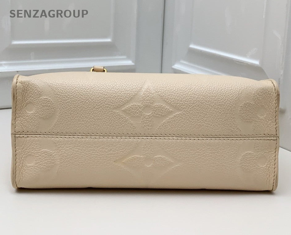 Louis Vuitton OnTheGo Tote Calfskin Top Handle Bag Crossbody White Gold Women