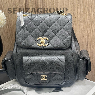 Chanel Quilted Chain Backpack Black Gold Hardware Classic Women's Bag