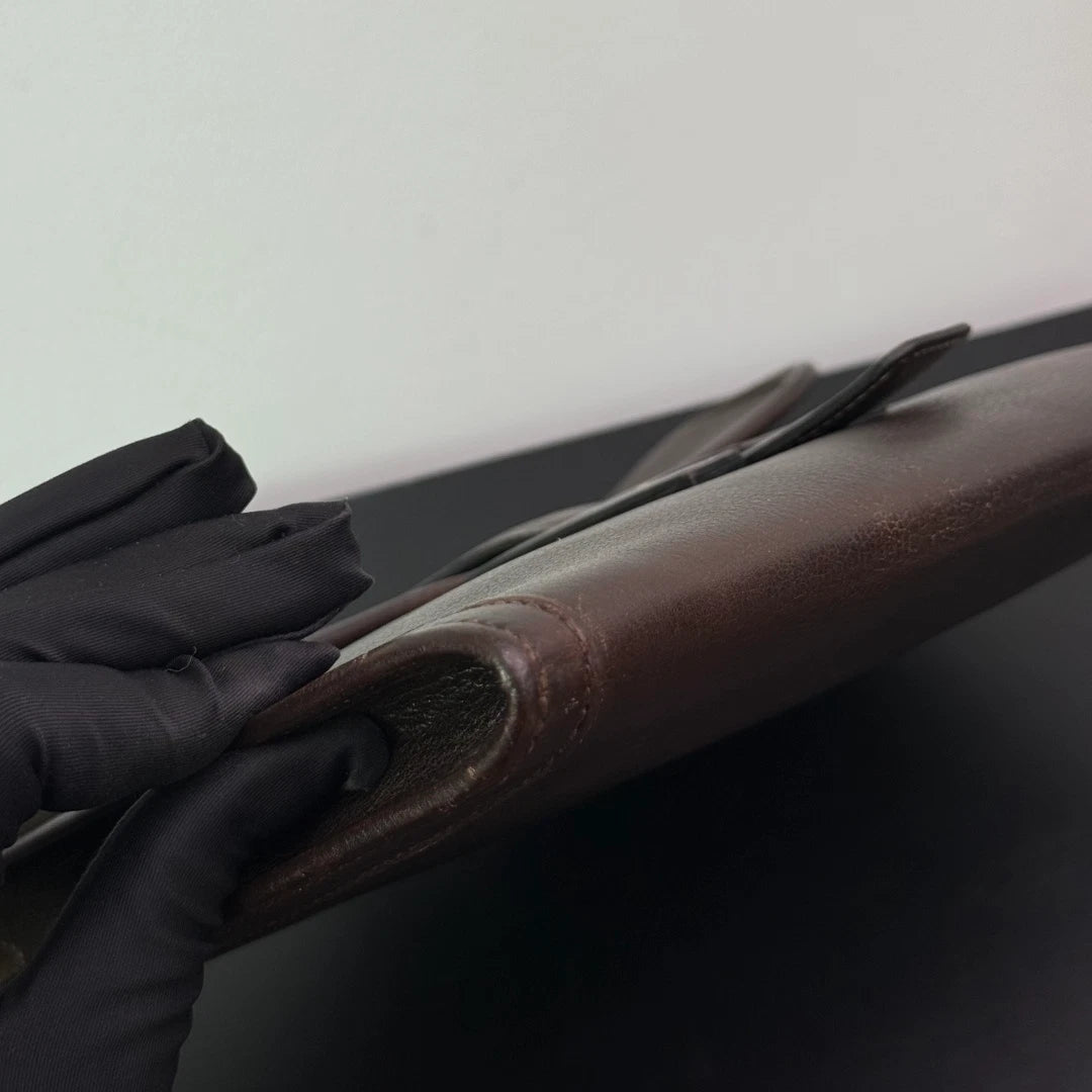 Authentic Vintage Hermes Jige29 Dark Brown Leather Clutch With H Flap