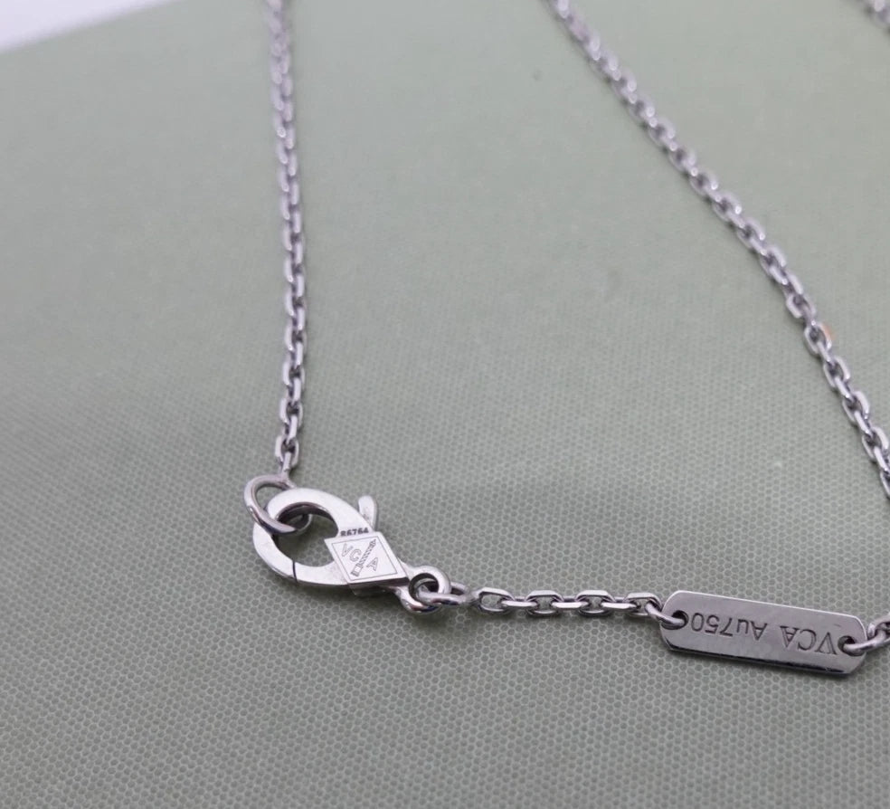 Van Cleef &amp; Arpels Vintage Alhambra Necklace 18K White Gold Mother of Pearl