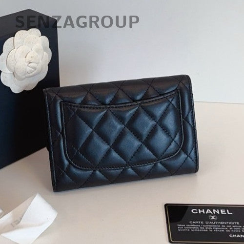 Chanel Diamond Wallet Clutch Black Silver Used Women Classic