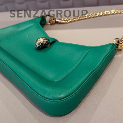 Bvlgari Serpenti Baia Hobo Chain Shoulder Bag Green Gold Clasp